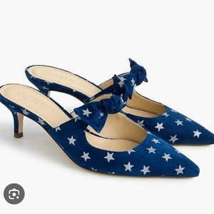 J.Crew Blue Star Embroidered Kitten Heel Mule
